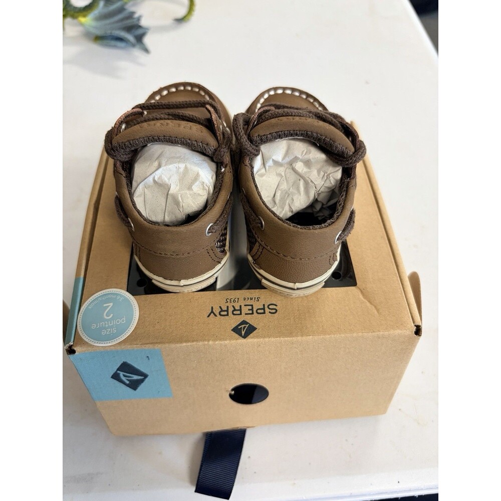 NIB Infant Baby Sperry Intrepid Crib Cigar Boat Shoe Brown Sz 2 - Picture 4 of 7